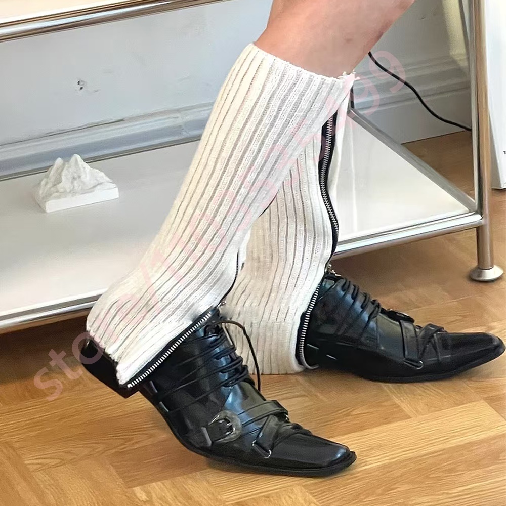 Men'S Shoes With Toes - Black Pointed Toe Women's Thick Heel