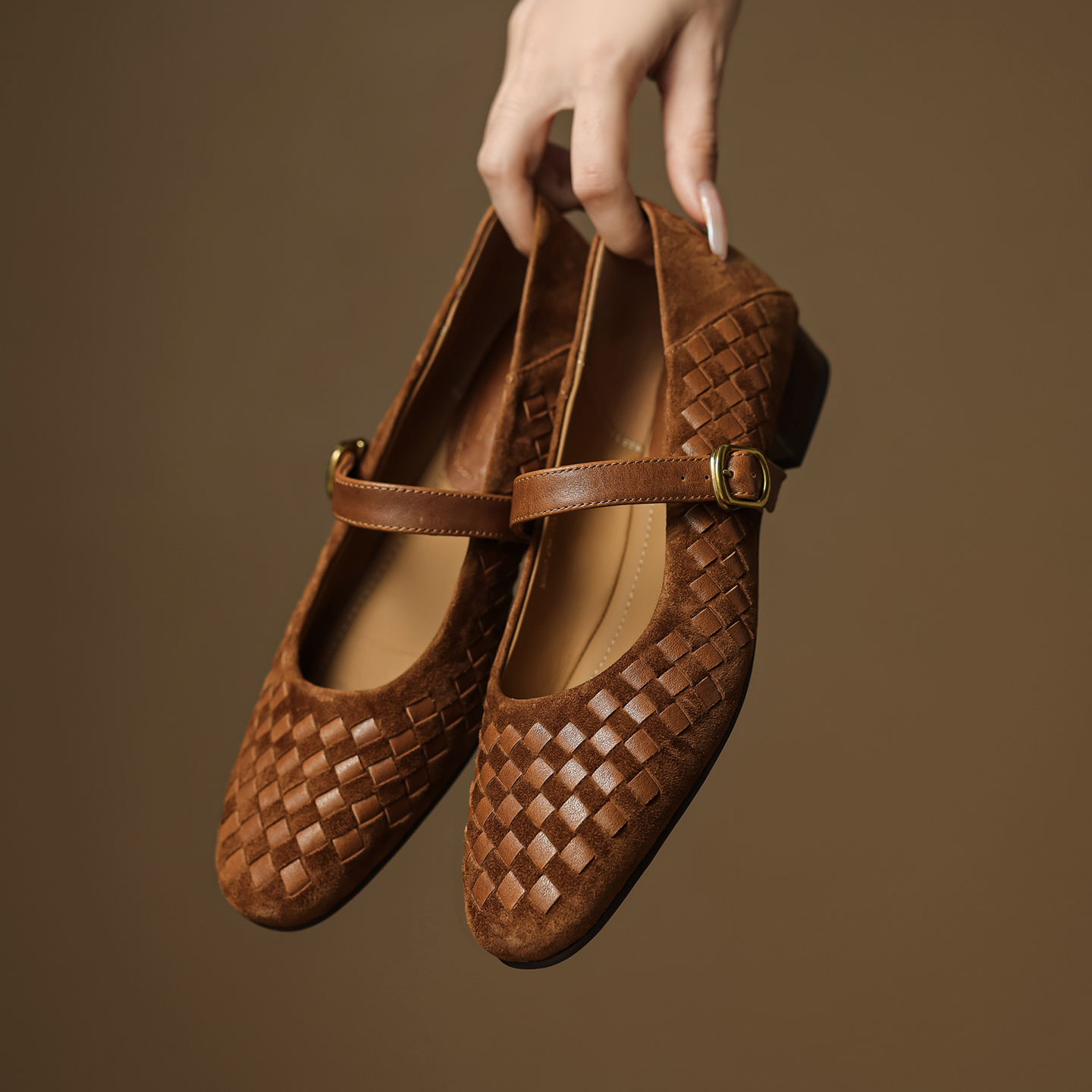 Men'S Shoes With Toes - Handmade Genuine Woven Texture Low heels